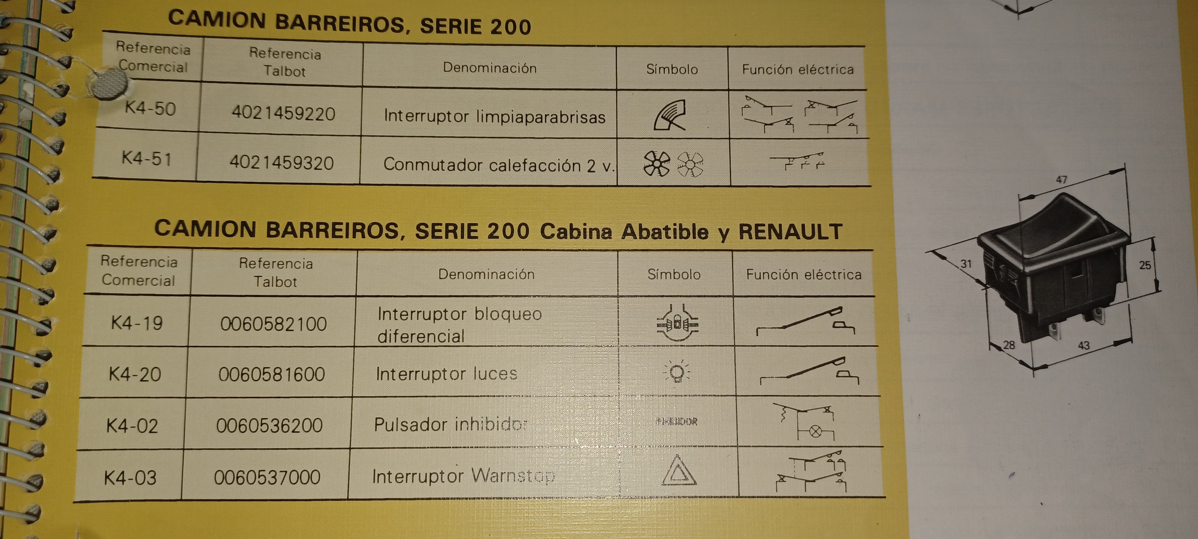 *INTERRUPTOR BLOQUEO DIFERENCIAL BARREIROS K4-19 MAI